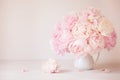 Beautiful pink peony flowers bouquet in vase Royalty Free Stock Photo