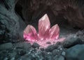 Beautiful pink quartz crystal in cave. Gemstone. AI Generated Royalty Free Stock Photo