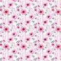 Beautiful pink repetitive floral pattern on a white background. AI-generated.