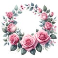 Beautiful pink rose round frame gor holiday card decor