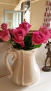 Beautiful pink roses in a cream jug Royalty Free Stock Photo