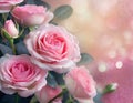 Beautiful pink roses flower border on soft background for valentine or wedding card in pastel tone ,copy space for text Royalty Free Stock Photo