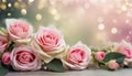 Beautiful pink roses flower border on soft background for valentine or wedding card in pastel tone ,copy space for text Royalty Free Stock Photo