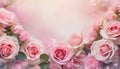 Beautiful pink roses flower border on soft background for valentine or wedding card in pastel tone ,copy space for text Royalty Free Stock Photo