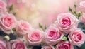 Beautiful pink roses flower border on soft background for valentine or wedding card in pastel tone ,copy space for text Royalty Free Stock Photo