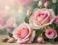 Beautiful pink roses flower border on soft background for valentine or wedding card in pastel tone ,copy space for text Royalty Free Stock Photo