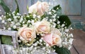 Beautiful pink roses and gypsophila paniculata (Baby's-breath Royalty Free Stock Photo