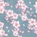 Beautiful pink sakura branch seamless pattern