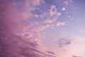 Beautiful pink sky background. Soft clouds at sunset. Many blue, magenta and orange tones and patterns of clouds Royalty Free Stock Photo