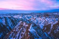 Beautiful pink sunrise over snowy peaks in Badlands National Park, South Dakota Royalty Free Stock Photo