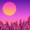 Beautiful pink sunset. Nice gradient background. Big sun. Tropical leaves. Tropical, nature, rest. Background for posters.