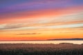 Beautiful pink sunset over Lake Galich in the Kostroma region