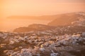 Beautiful pink sunset at Santorini island, Greece. View of Pyrgos village Royalty Free Stock Photo