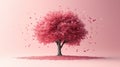 Beautiful pink tree with falling leaves on soft pastel background Royalty Free Stock Photo