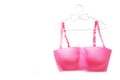 Beautiful Pink Underwear on White Color for Valentine is Day. Set of Accessory Lingerie Bikini Fabric on White Hanger.