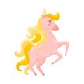 Pink Unicorn With Closed Eyes Rearing Up Vector Illustration