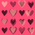 Beautiful pink vector seamless pattern, repeating design with hand drawn hearts Royalty Free Stock Photo