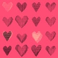 Beautiful pink vector seamless pattern, repeating design with hand drawn hearts Royalty Free Stock Photo