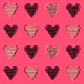 Beautiful pink vector seamless pattern, repeating design with hand drawn hearts, great for valentine`s day decoration Royalty Free Stock Photo