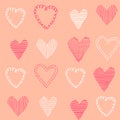 Beautiful pink vector seamless pattern, repeating design with hand drawn hearts, great for valentine`s day decoration, gift cards Royalty Free Stock Photo