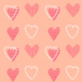 Beautiful pink vector seamless pattern, repeating design with hand drawn hearts, great for valentine`s day decoration, gift cards Royalty Free Stock Photo