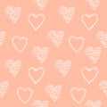 Beautiful pink vector seamless pattern, repeating design with hand drawn hearts Royalty Free Stock Photo