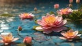 Beautiful pink water lily flowers floating on the surface of the pool Royalty Free Stock Photo