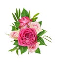 Beautiful pink and white rose flowers with eucalyptus leaves in a floral arrangement Royalty Free Stock Photo