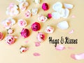 Beautiful Pink white roses bouquet  on white  floral background copy space wishes quotes text Valentine and women day  greetings Royalty Free Stock Photo
