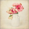 Beautiful Pink and Yellow Wilting Gerbera Daisy Bouquet in a Vase. Artistic.