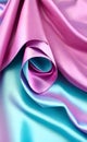 Soft folds on shiny fabric. Texture of pink and blue silk fabric. Light blue and pink silk satin fabric wave or silk wavy folds. Royalty Free Stock Photo