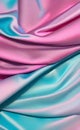 Soft folds on shiny fabric. Texture of pink and blue silk fabric. Light blue and pink silk satin fabric wave or silk wavy folds. Royalty Free Stock Photo