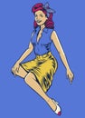 Beautiful pinup girl pose in vintage style drawing