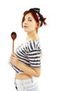 Beautiful pinup style housewife with wooden spoon Royalty Free Stock Photo