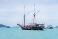 Beautiful pirate ship azure sea, sunny weather Royalty Free Stock Photo