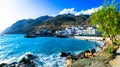 Beautiful places in Crete - pictorial small fishing village Chora Sfakion in south of island. Greece Royalty Free Stock Photo