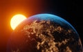 Beautiful planet earth in space city lights solar disk. Royalty Free Stock Photo