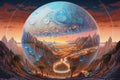 Beautiful planet with swirling clouds and colorful landscapes - Generative AI