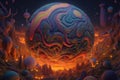 Beautiful planet with swirling clouds and colorful landscapes - Generative AI