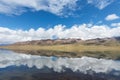 Beautiful plateau lake and blue sky reflection Royalty Free Stock Photo