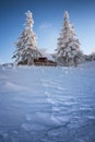 First snow in Velika Planina, Kamnik, Slovenia. Royalty Free Stock Photo