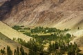 Beautiful play of light on the valley of Basgo, snow capped Himalayan mountains in the background. Leh, Union territory of Ladakh