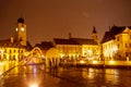 The beautiful plaza of Sibiu city on a cold winter night.