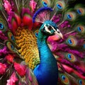 Beautiful plumage of the color peacock