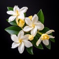 Beautiful Plumeria Flowers: Naturalistic Proportions On Black Background