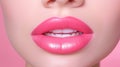 Beautiful plump bright lips of pink color. Generative Ai