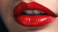 beautiful plump well-groomed lips with red lipstick. Generative Ai