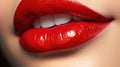 beautiful plump well-groomed lips with red lipstick. Generative Ai