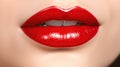 beautiful plump well-groomed lips with red lipstick. Generative Ai