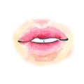 Beautiful plump young red pink watercolor lips for illustrations.